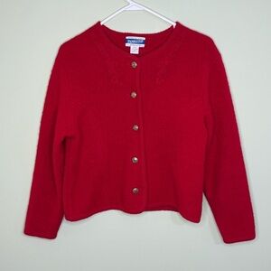 Vintage Pendleton red wool cardigan sweater jacket woman M petite embroidery